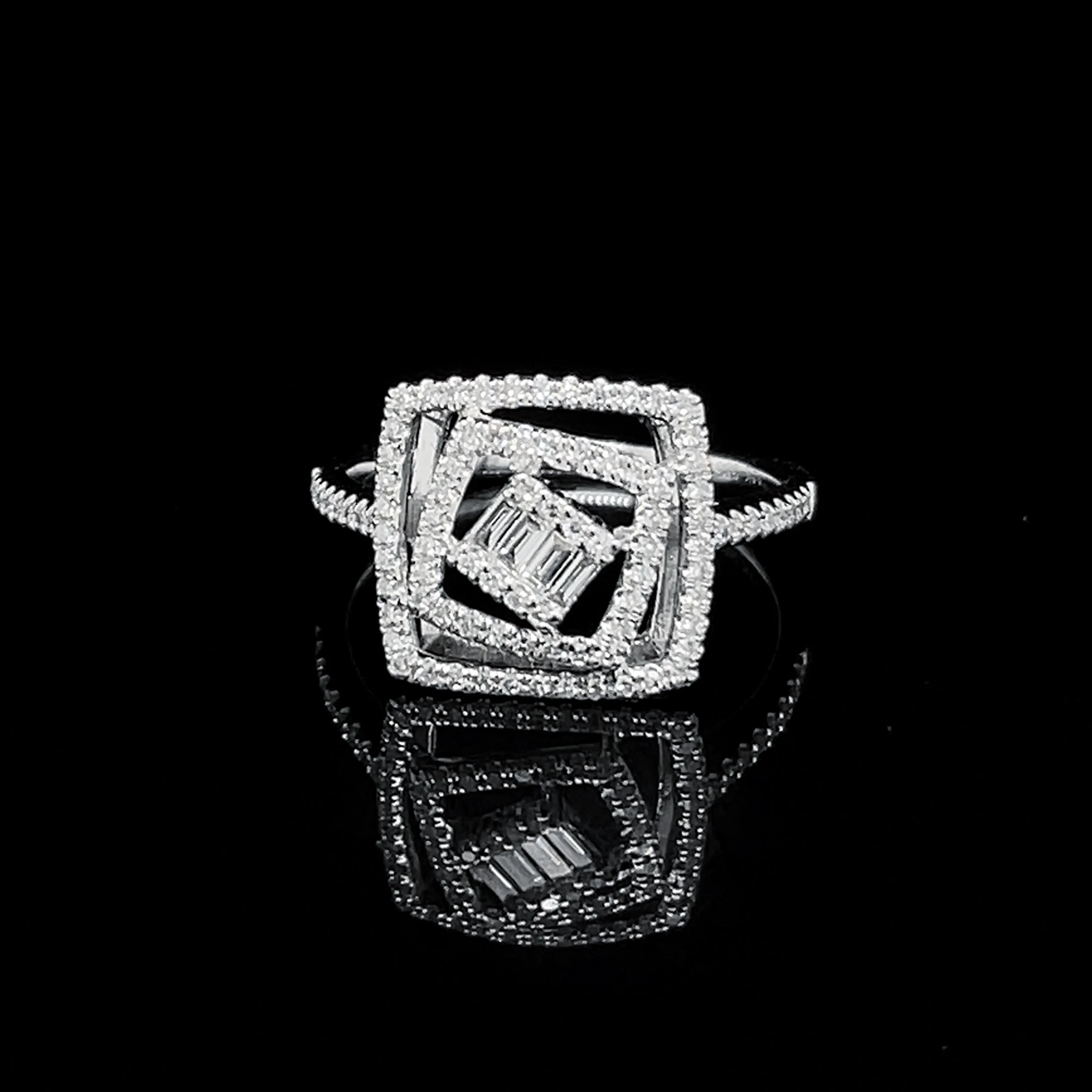 PREORDER | Classic Square Halo Paved Band Diamond Ring 14kt