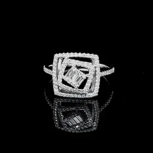 PREORDER | Classic Square Halo Paved Band Diamond Ring 14kt