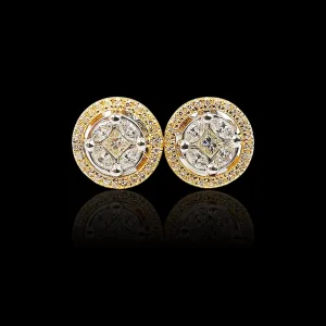 PREORDER | Golden Round Halo Invisible Setting Diamond Earrings 14kt