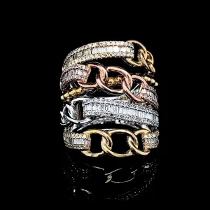 PREORDER | Multi-Tone Chain Baguette Statement Diamond Ring 14kt