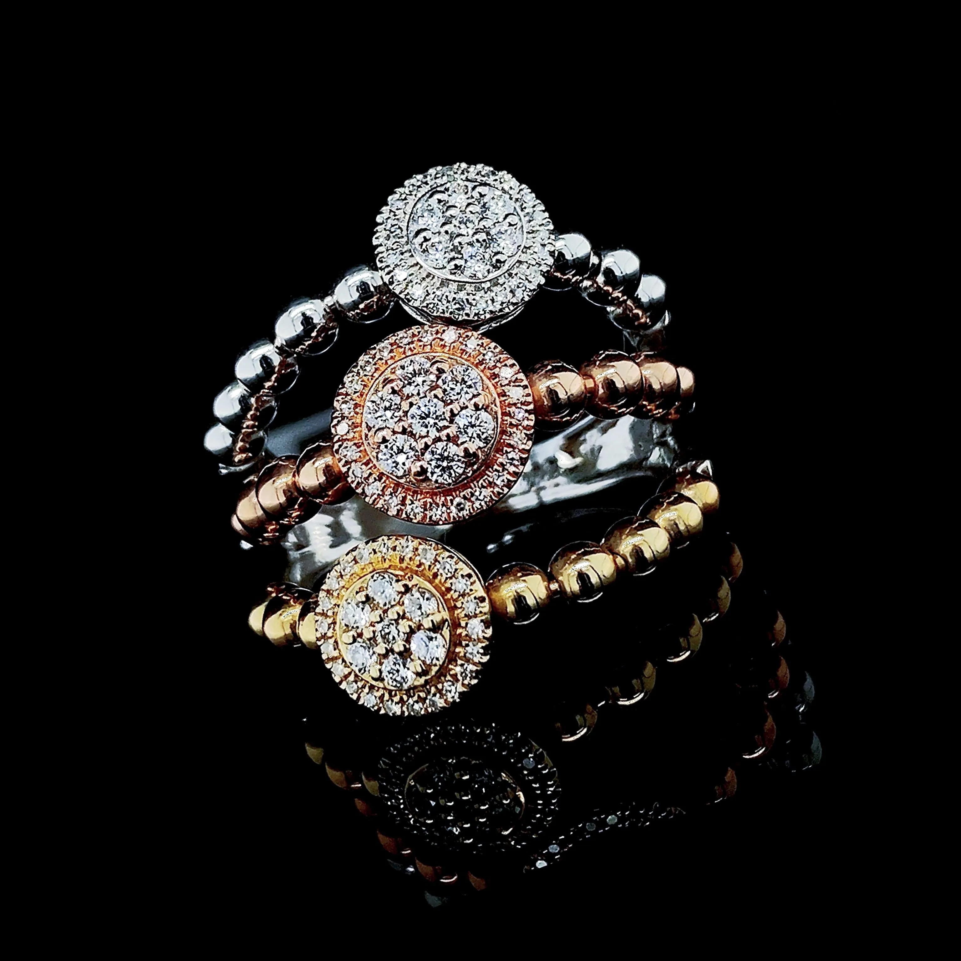 PREORDER | Multi-Tone Layered Round Beaded Diamond Ring 14kt