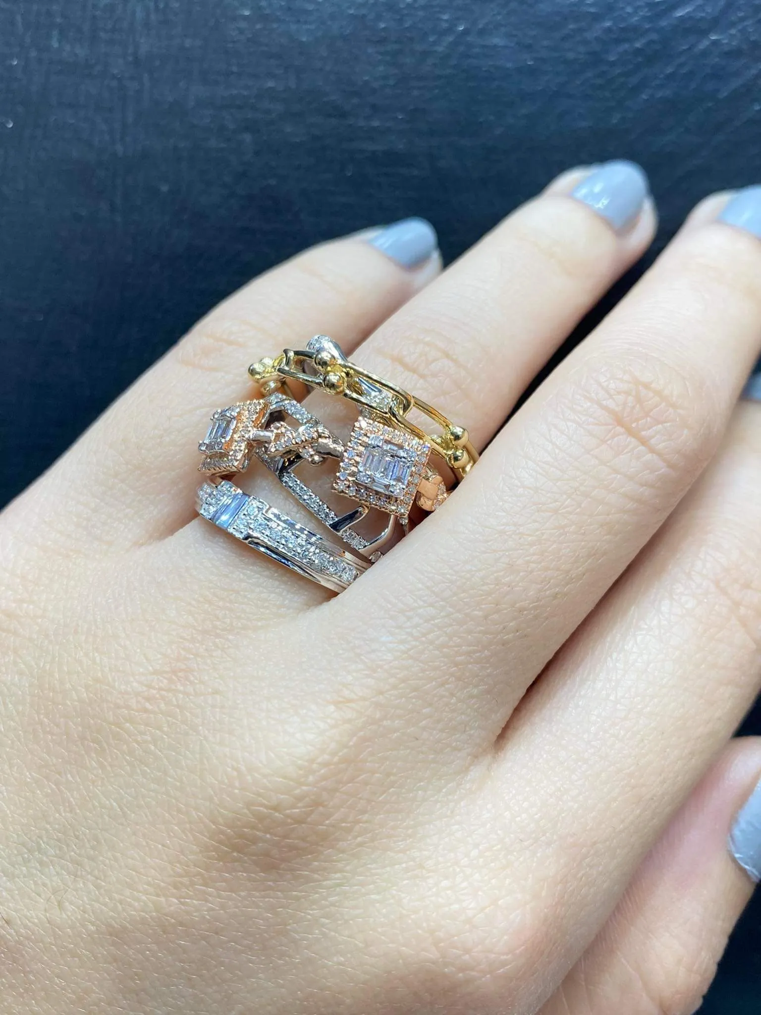 PREORDER | Square Statement Multi-Tone Diamond Ring 14kt