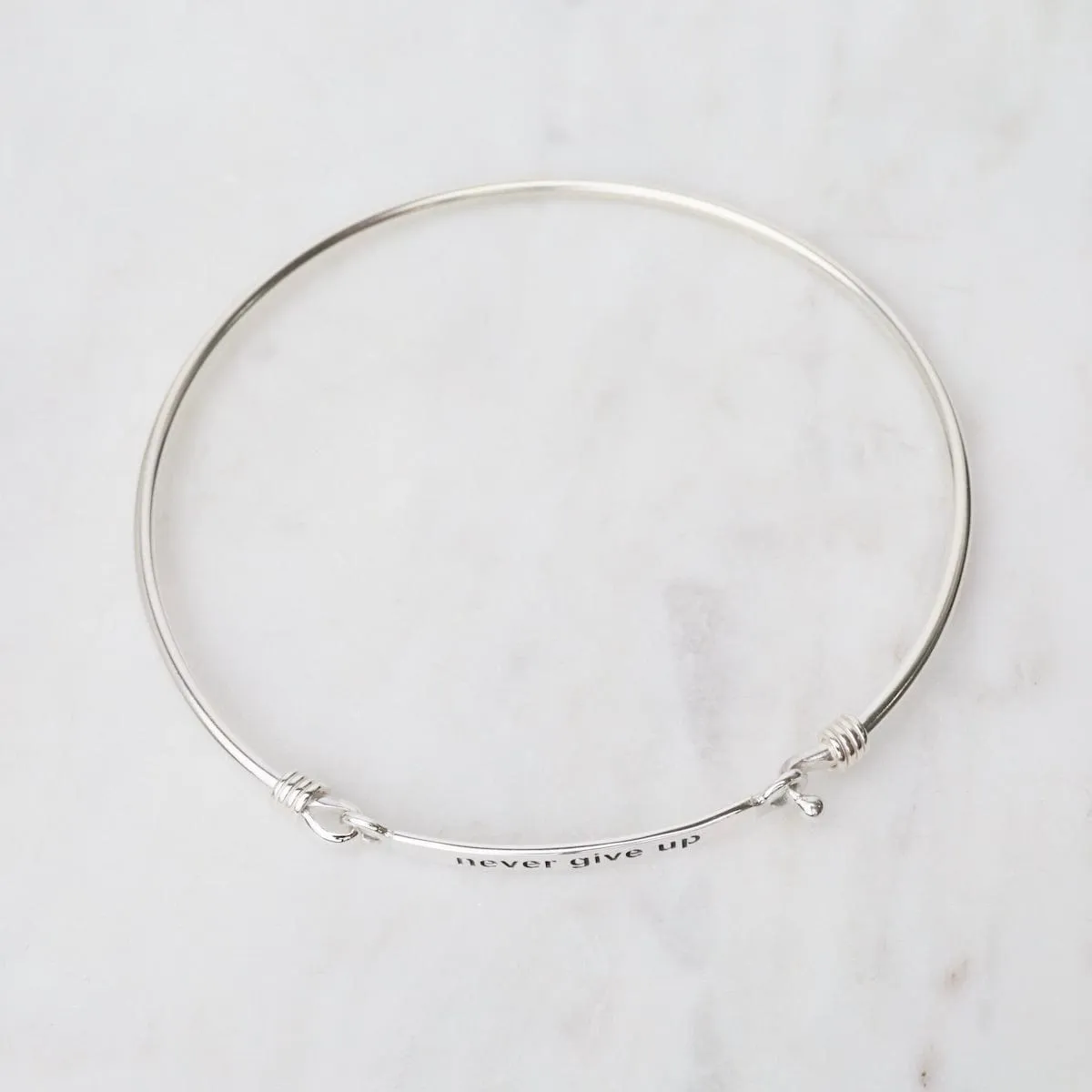 "Never Give Up" Front Latching I.D Bangle