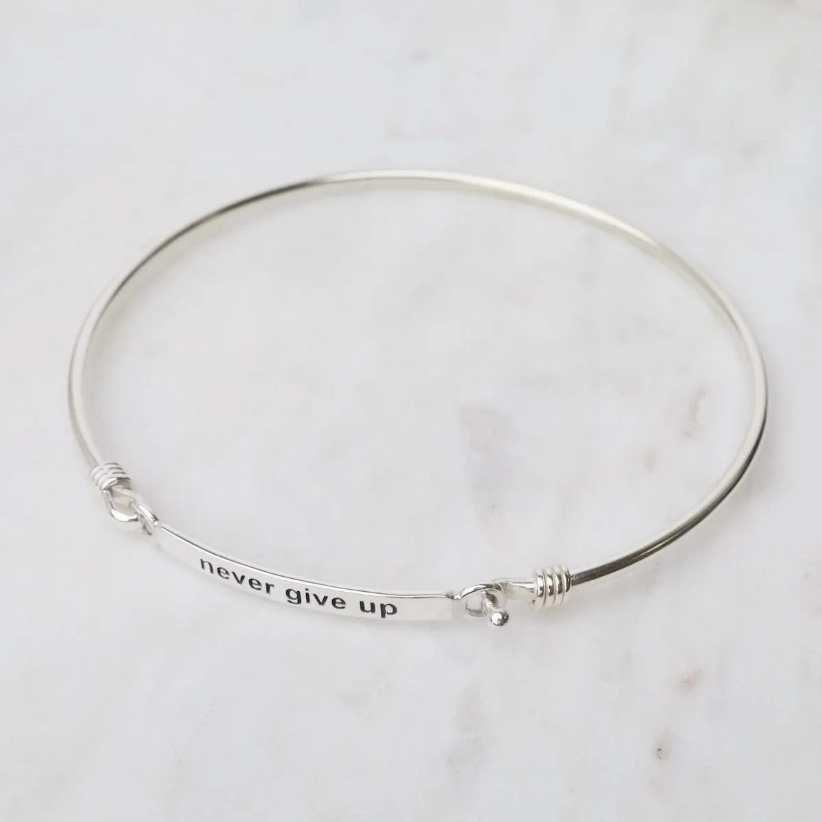 "Never Give Up" Front Latching I.D Bangle