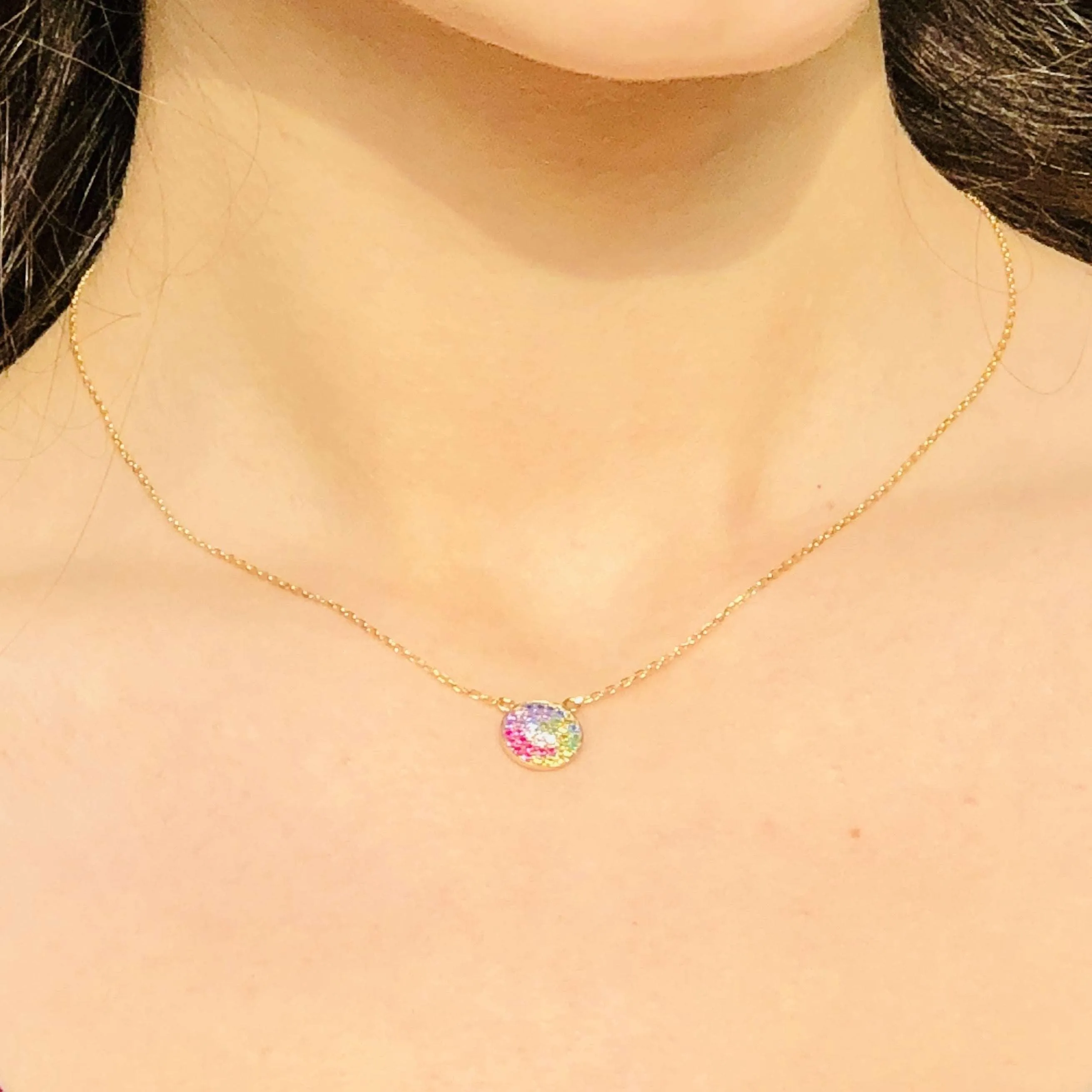 Rainbow Disc Necklace (sterling silver or 16K gold)