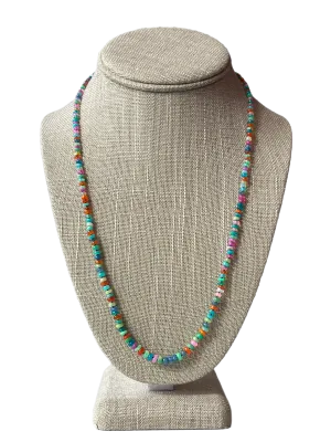 Rainbow multi opal gemstone necklace hand knotted with silk 14K yellow gold clasp