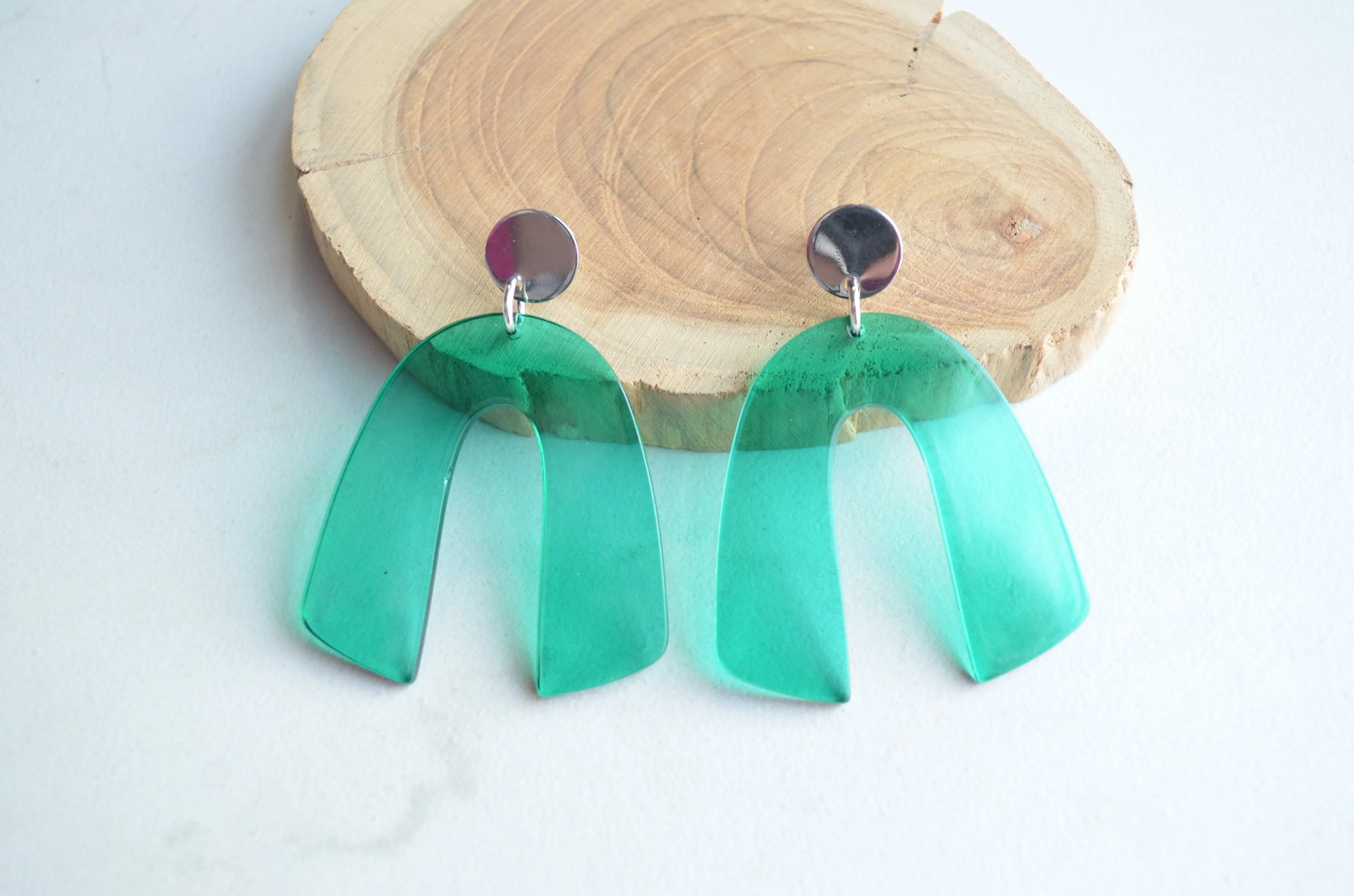 Red Green Blue Lucite Big Dangle Statement Earrings - Lillian