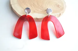 Red Green Blue Lucite Big Dangle Statement Earrings - Lillian