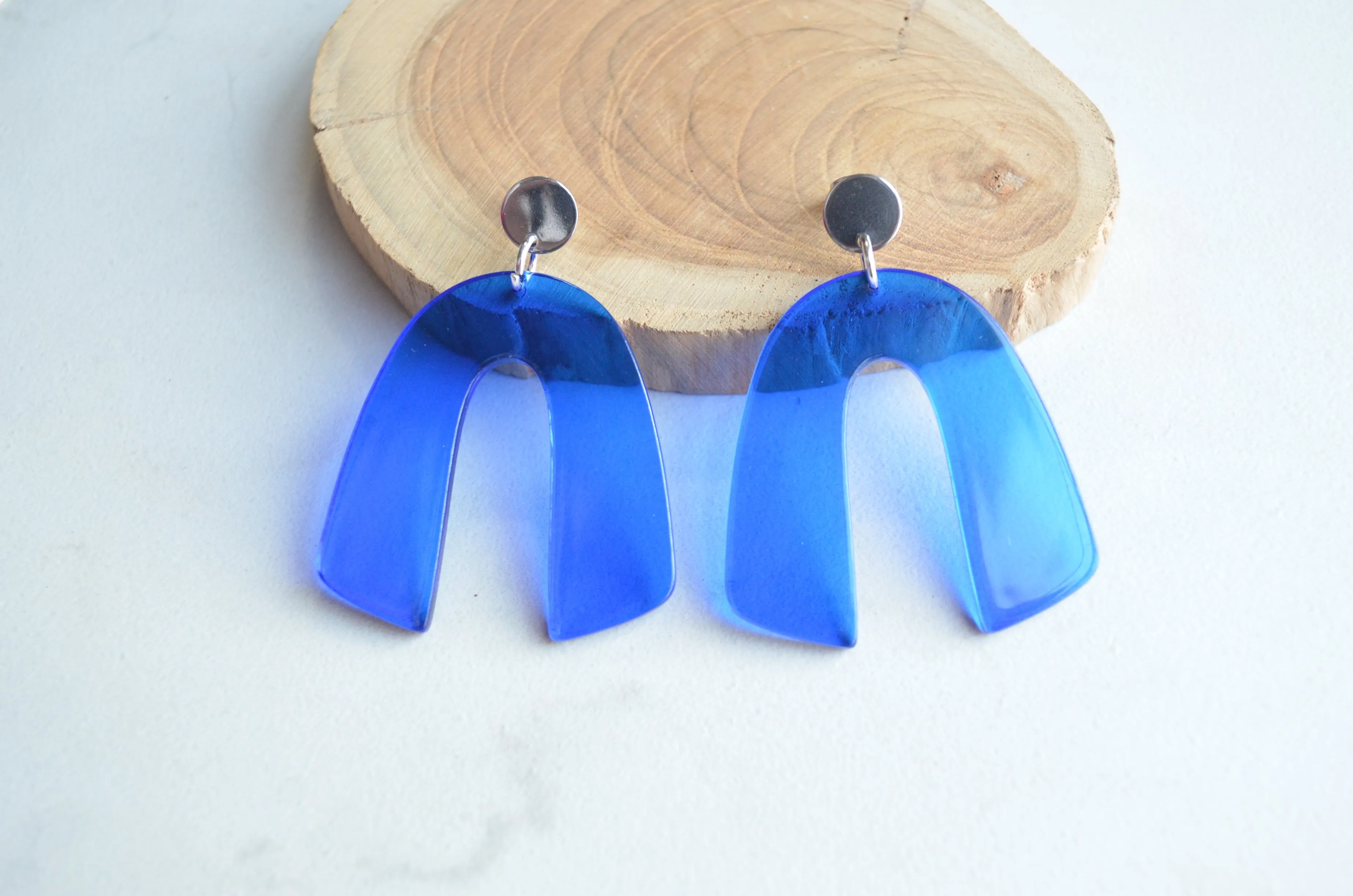 Red Green Blue Lucite Big Dangle Statement Earrings - Lillian