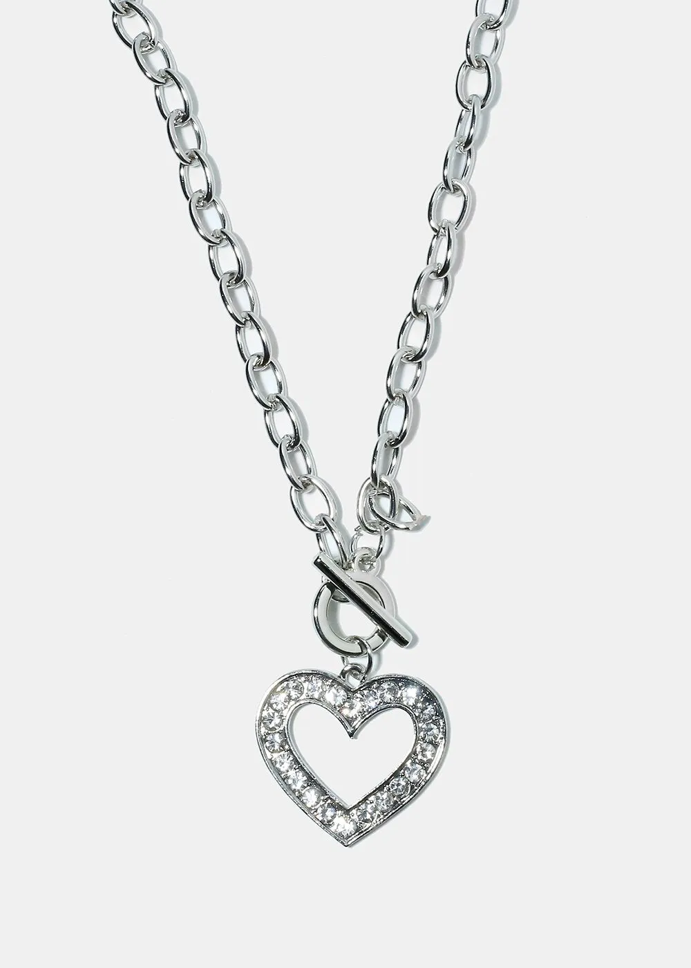 Rhinestone Studded Open Heart Chain Necklace