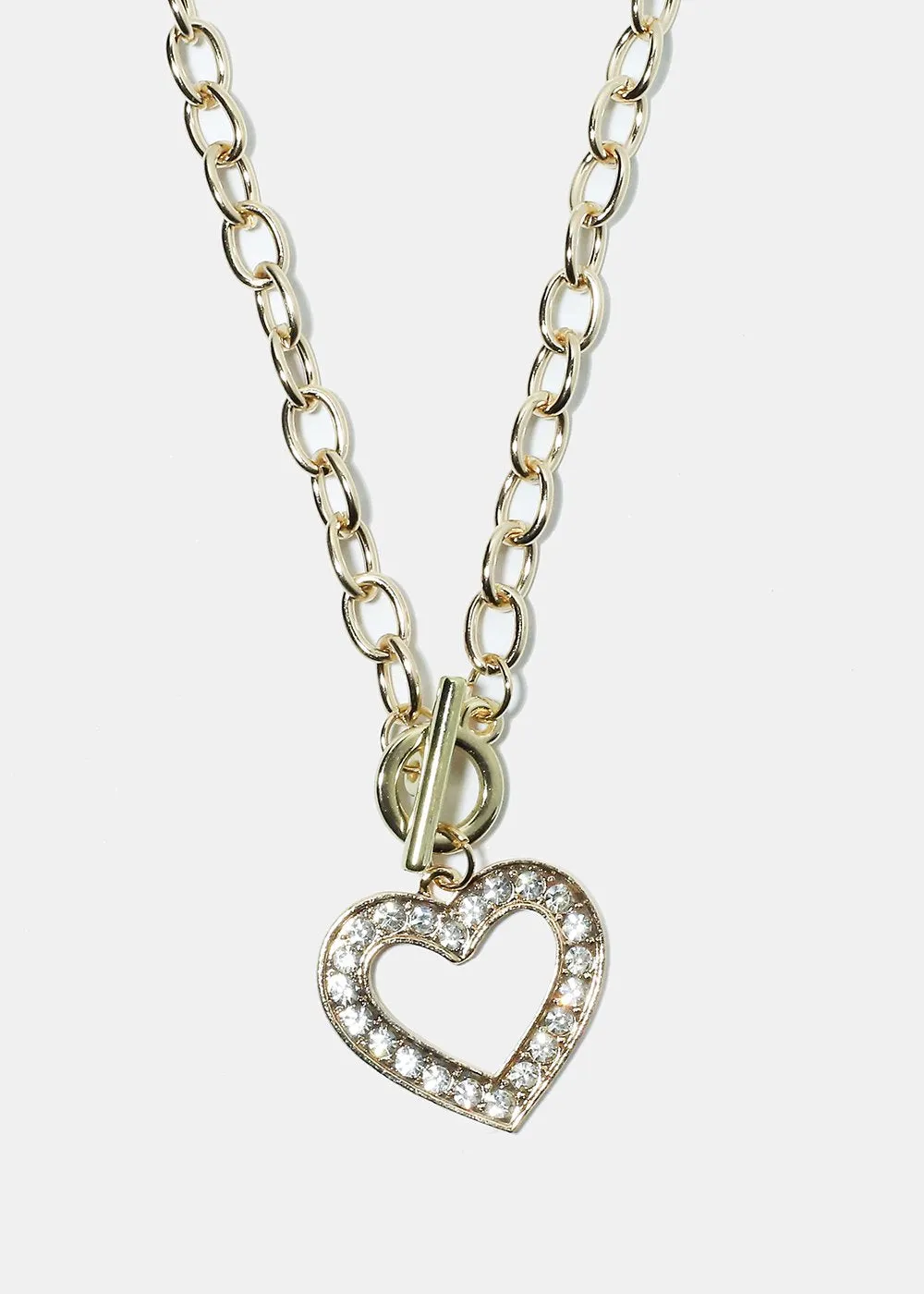 Rhinestone Studded Open Heart Chain Necklace