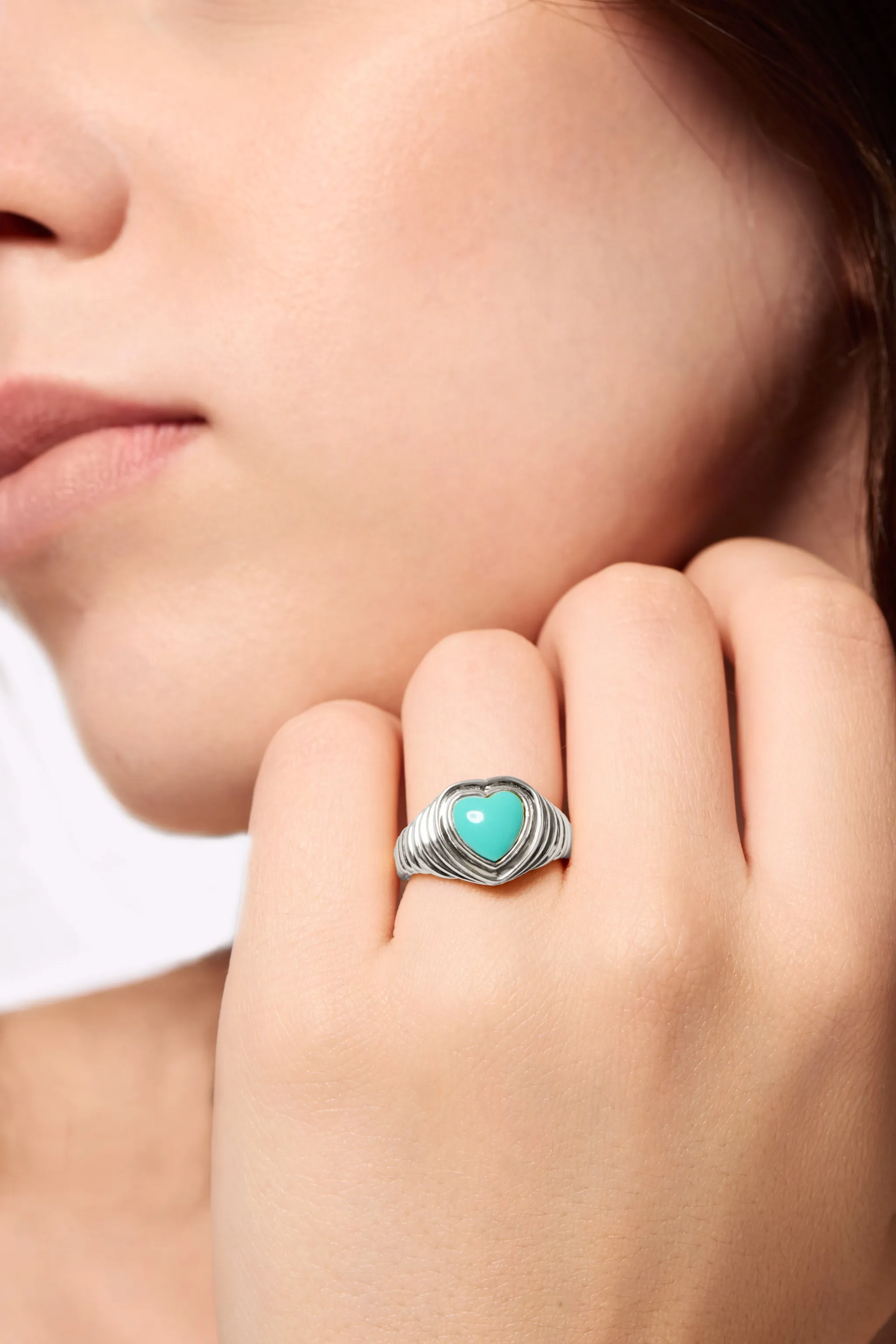 Ridge Heart Turquoise Silver Ring