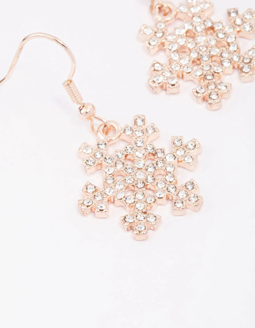 Rose Gold Diamante Snowflake Drop Earrings