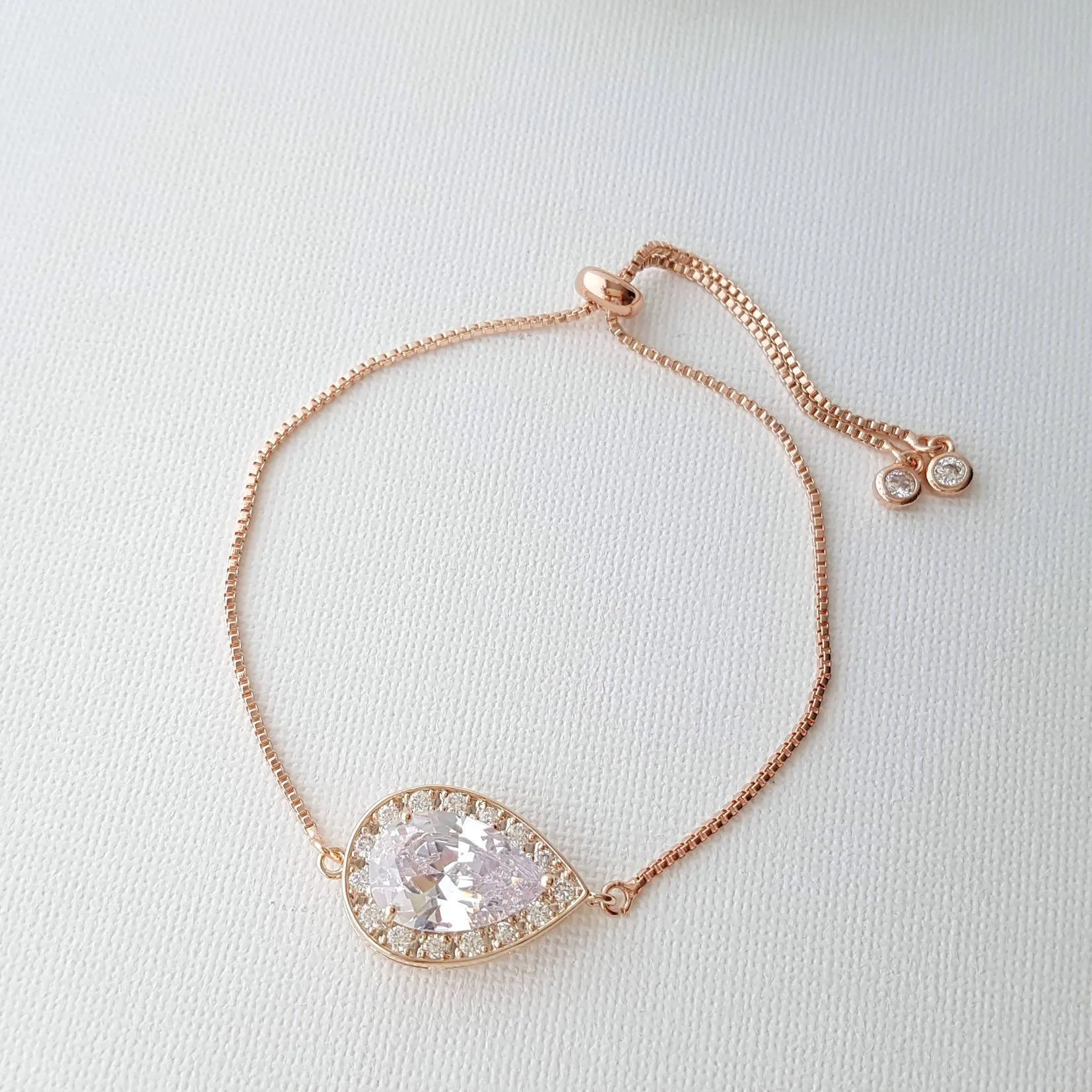 Rose Gold Simple Bracelet, Bridal Crystal Adjustable Bracelet, Rose Gold Wedding Bracelet, Bridesmaid Bracelet, Bridal Jewelry, Evelyn