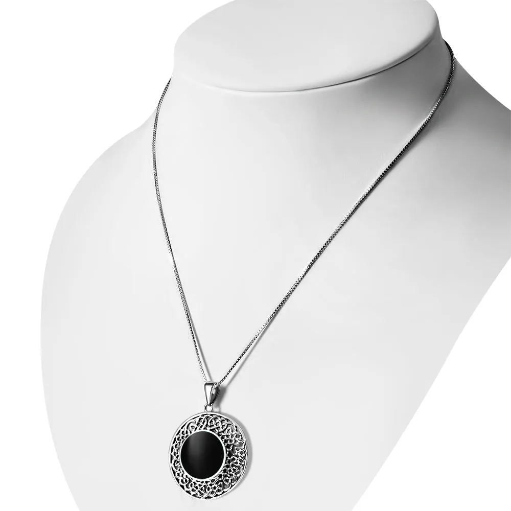 Round Celtic Black Onyx Silver Pendant