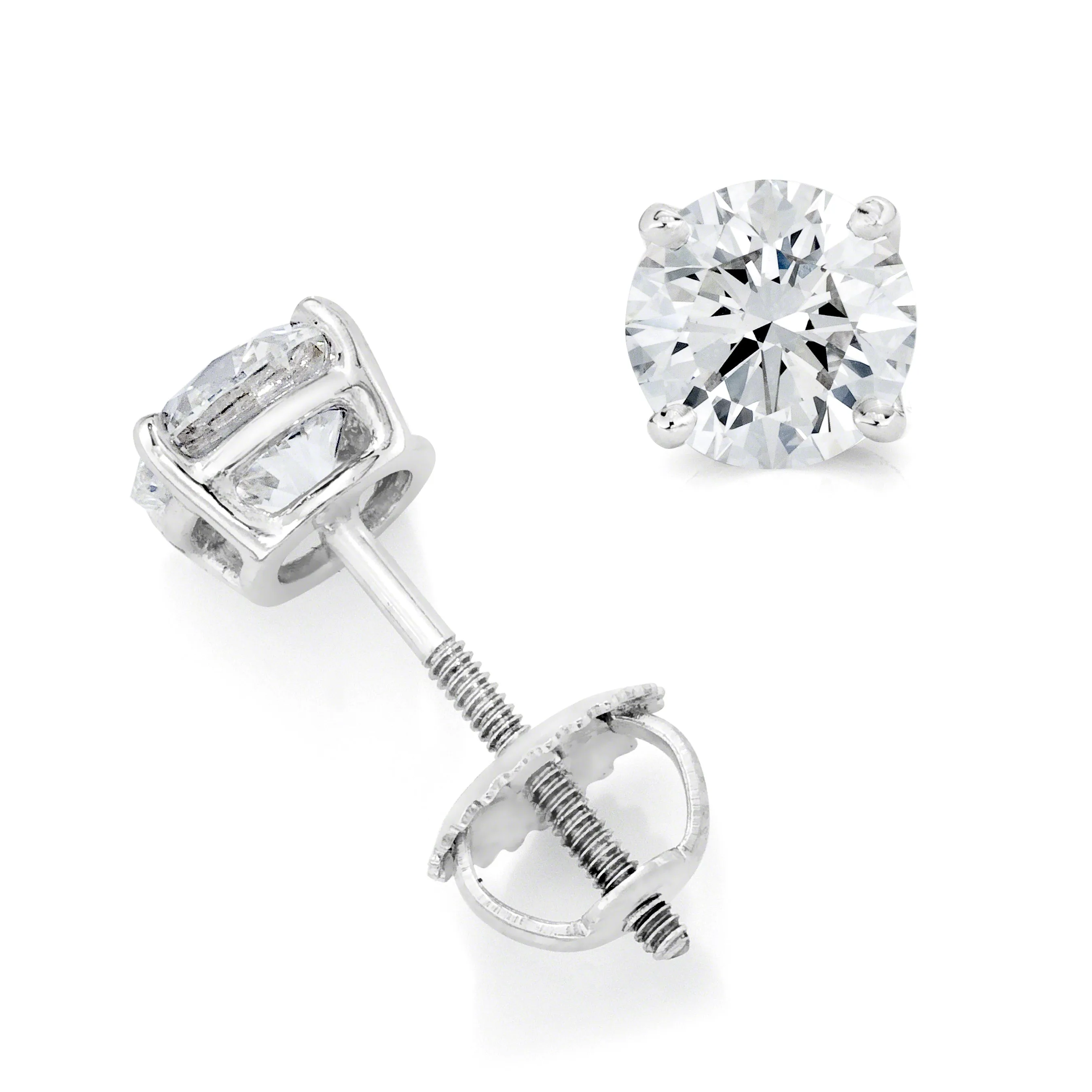 Round Solitaire Diamond Studs (1.85 ct Diamonds) in Platinum