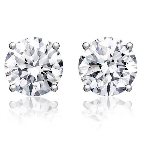 Round Solitaire Diamond Studs (3.01 ct Round I SI1 GIA Diamonds) in White Gold