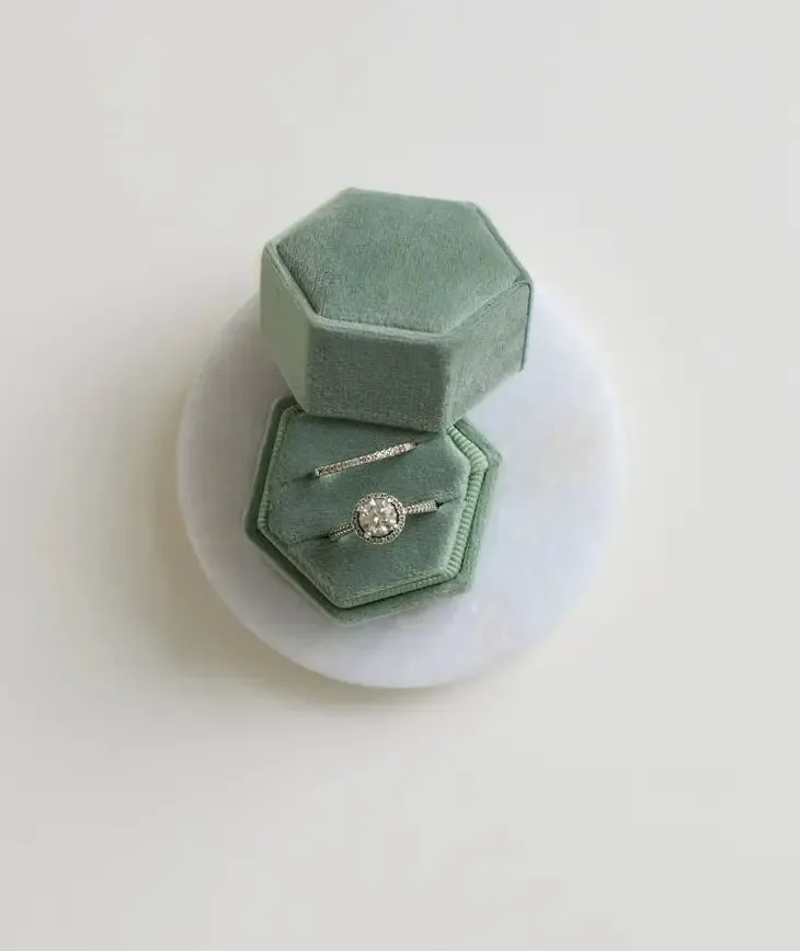 Sage Velvet Double Ring Box