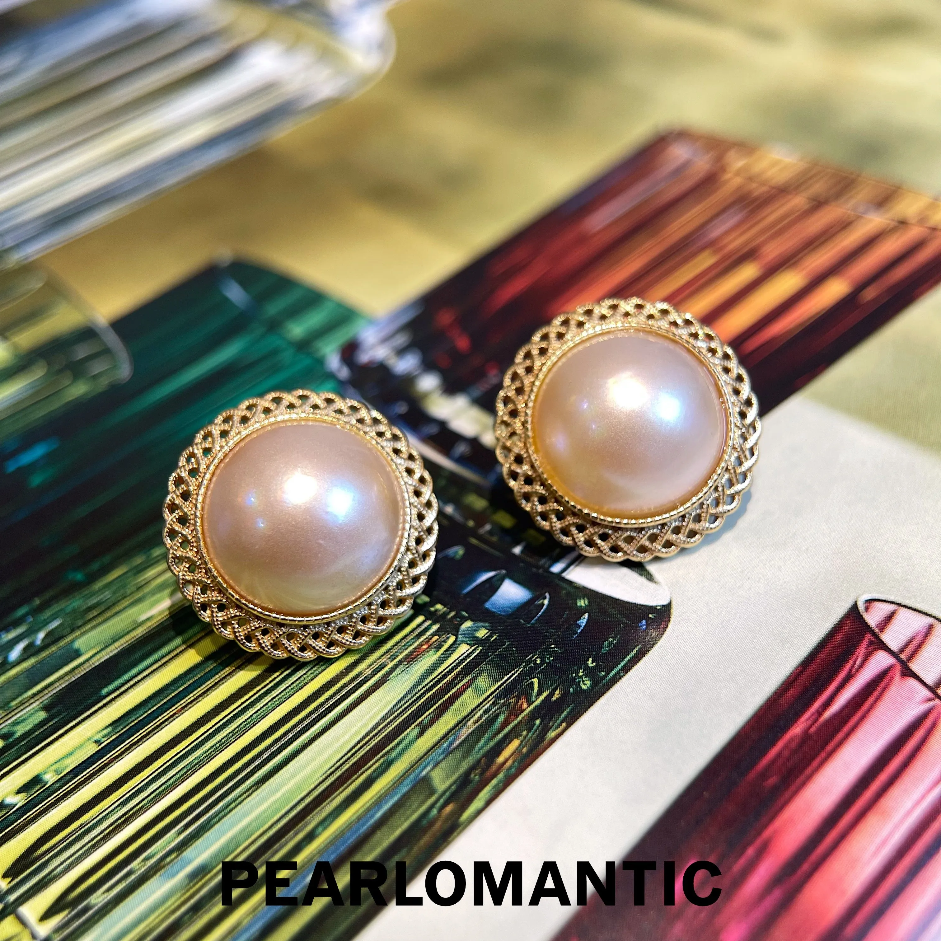 [Sale] Saltwater Mabe Pearl 14-15mm Dusty Rose Earring Studs w/ S925 Silver