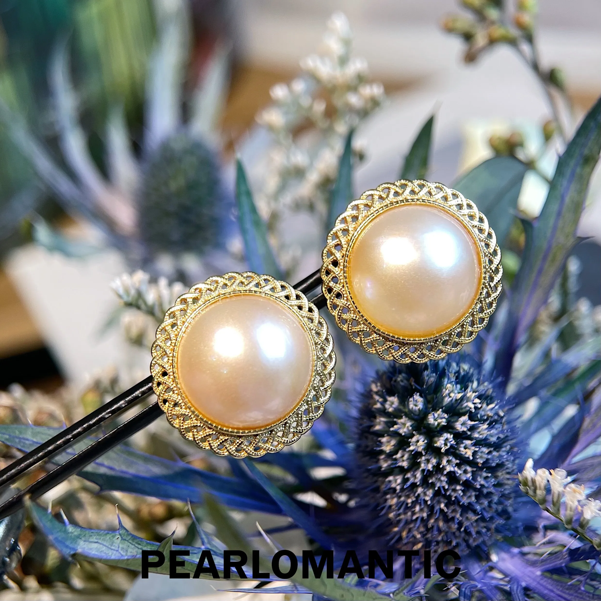 [Sale] Saltwater Mabe Pearl 14-15mm Dusty Rose Earring Studs w/ S925 Silver