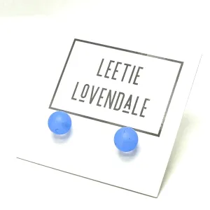 Sapphire Blue Frosted Lucite Mini Ball Stud Earrings