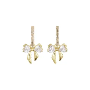 Shine Bowknot Drop Gold Earrings