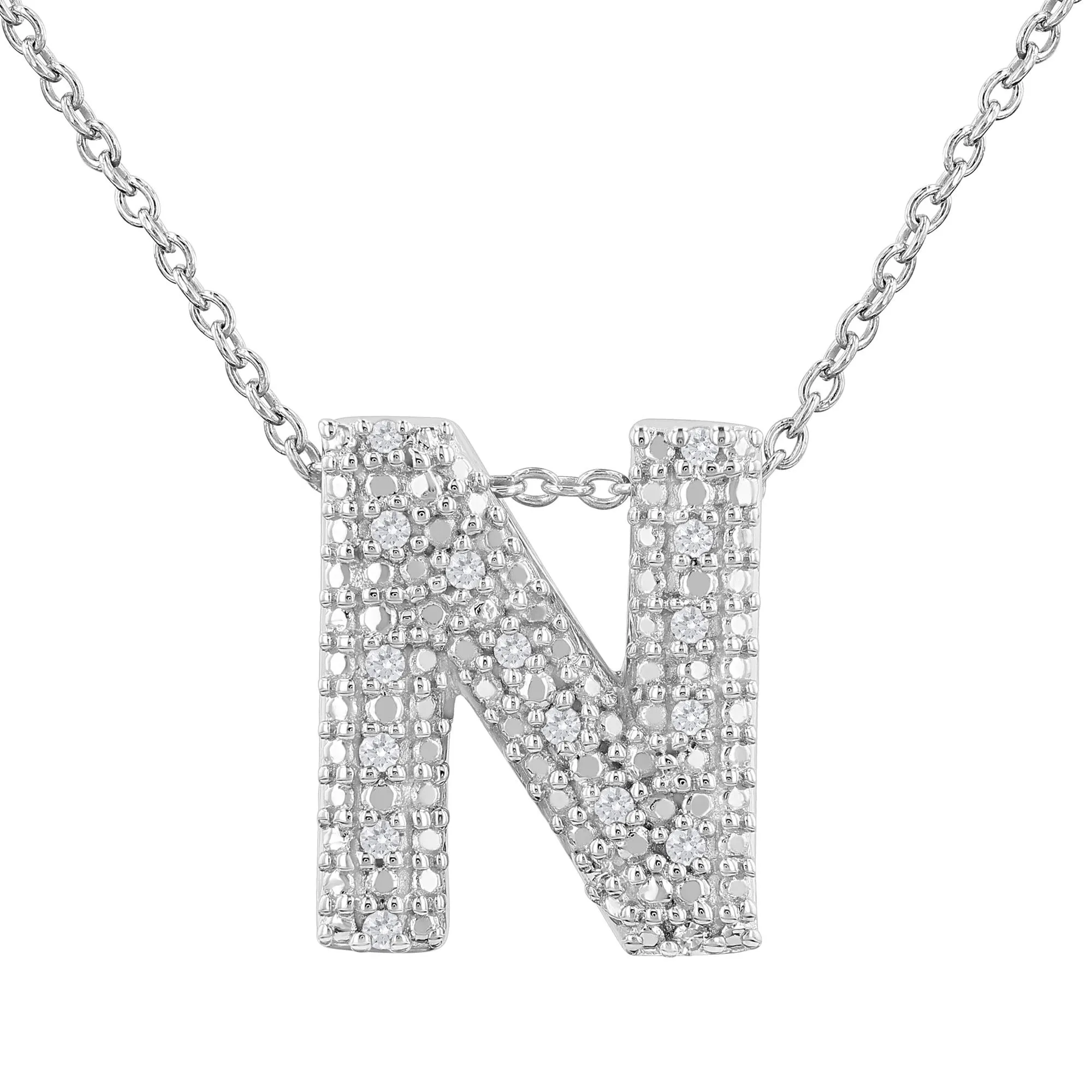 Silver Bubble Initial Diamond Necklace