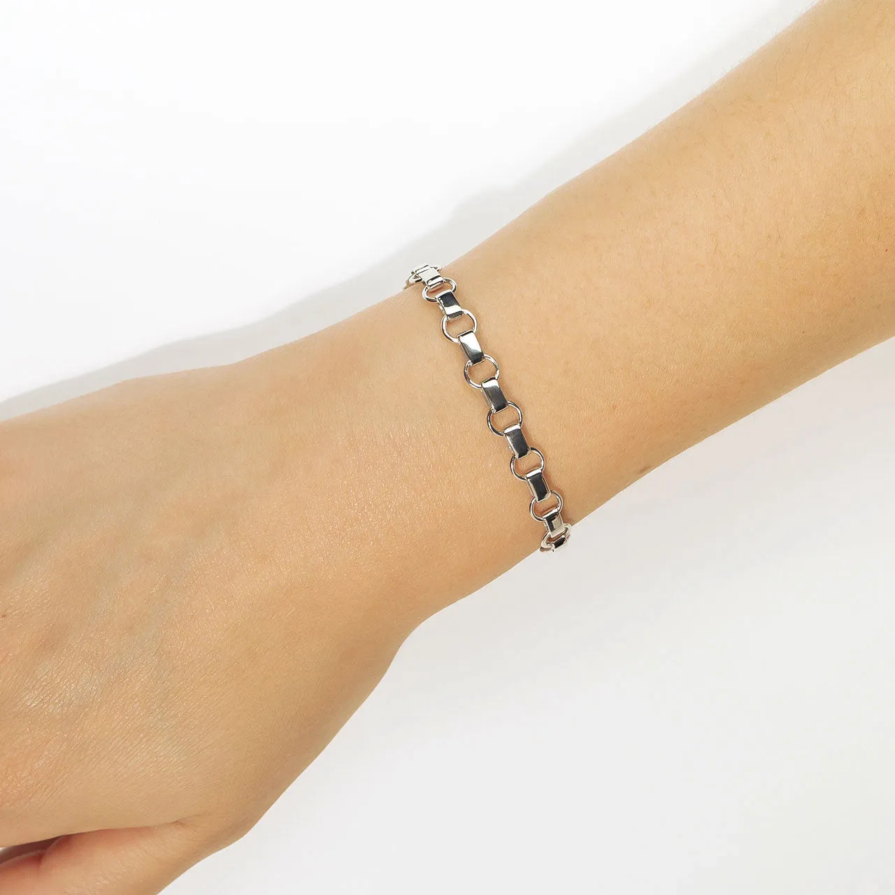 Silver Circle & Flat Oval Links Bracelet