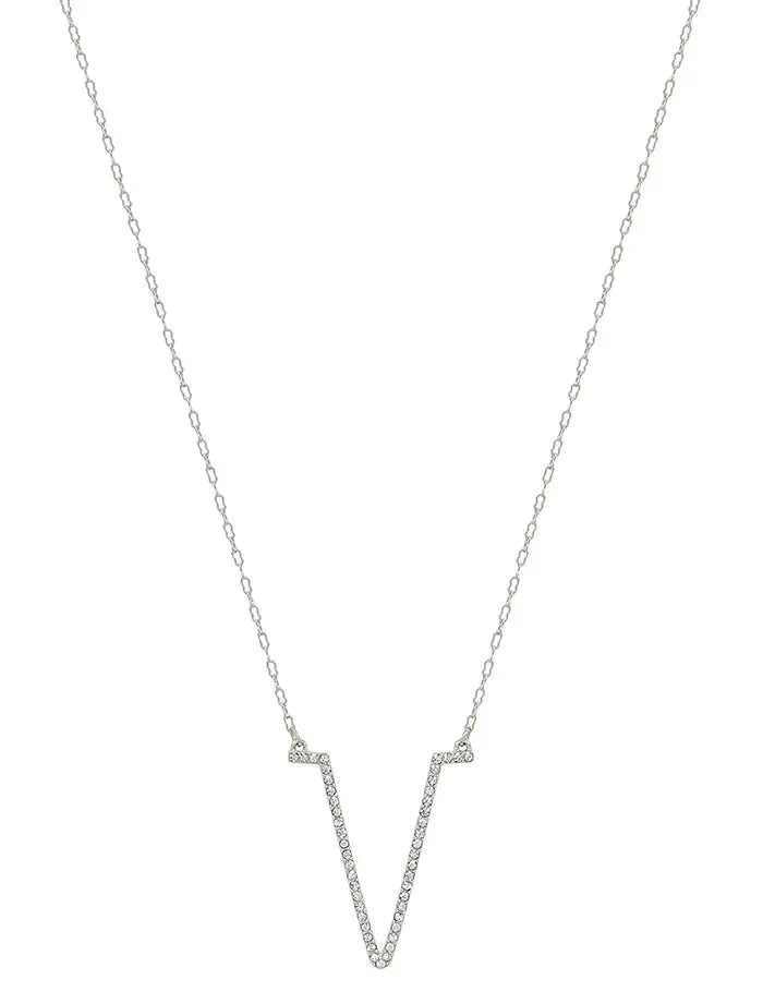 Silver Rhinestone V Shape Necklace