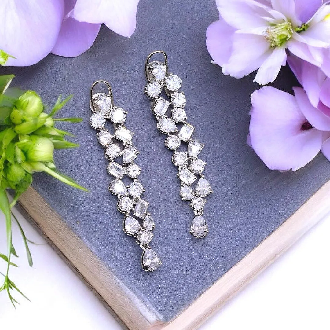 Silver Statement AD Earrings Set For Wedding Indian Jewelry