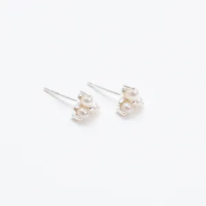 Silver Three Pearls Studs