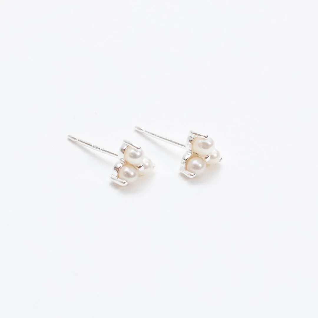 Silver Three Pearls Studs