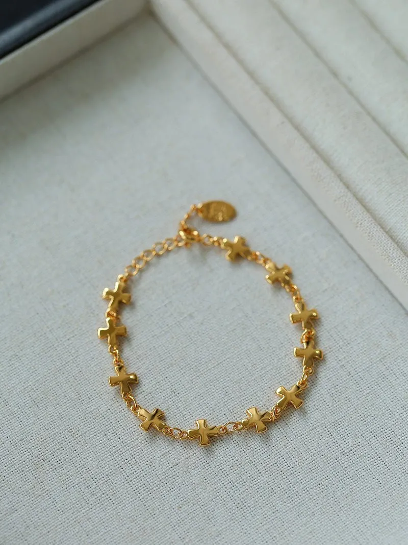 Simple Cross Bracelet Gold Silver