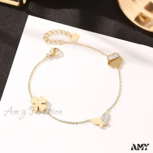 Simple Design Four-leave Clover Butterfly Bracelet