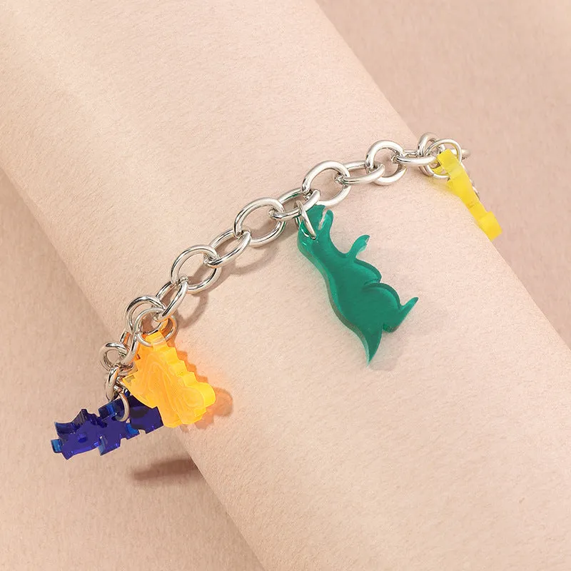 Simple Personality Silver Chain Bracelet Creative Resin Dinosaur Bracelet