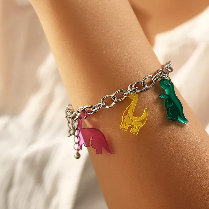 Simple Personality Silver Chain Bracelet Creative Resin Dinosaur Bracelet