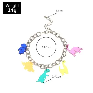 Simple Personality Silver Chain Bracelet Creative Resin Dinosaur Bracelet