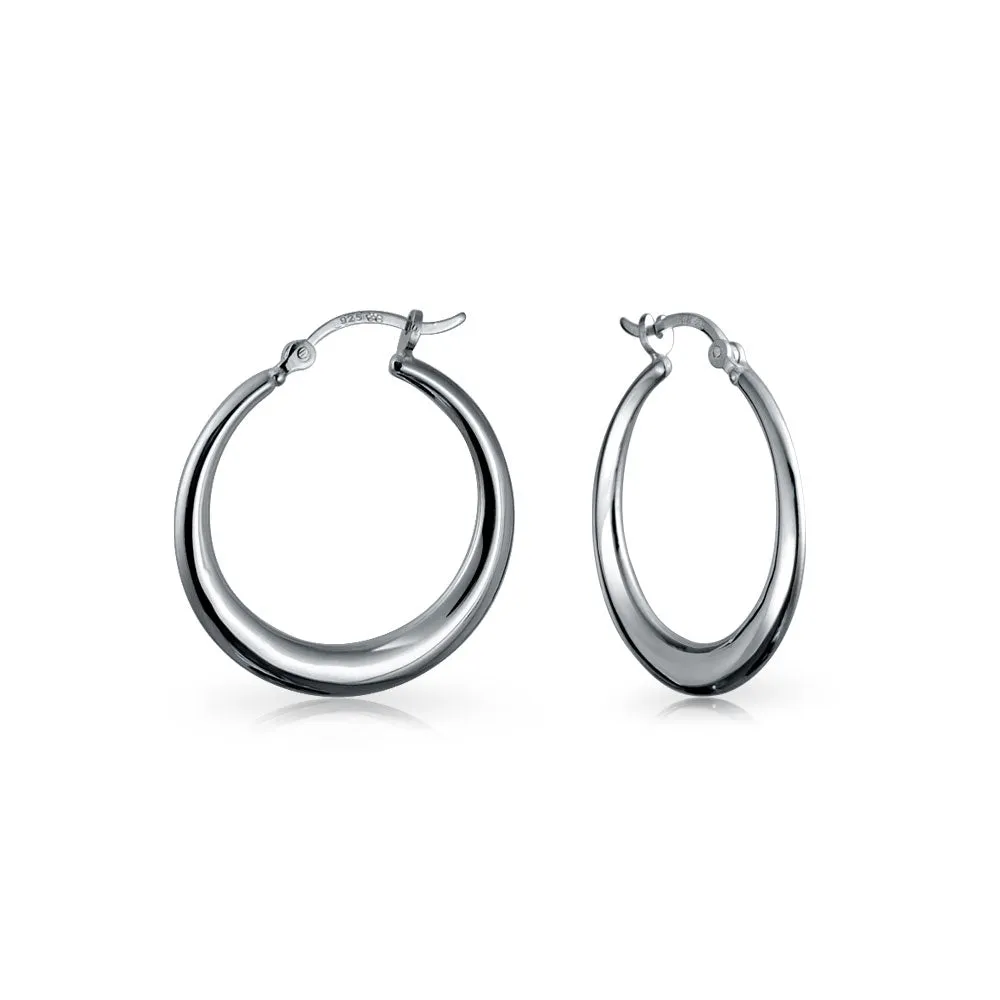 Simple Plain Hoop Huggie Earrings Sterling Silver 1.75 Inch Diameter Notched Post