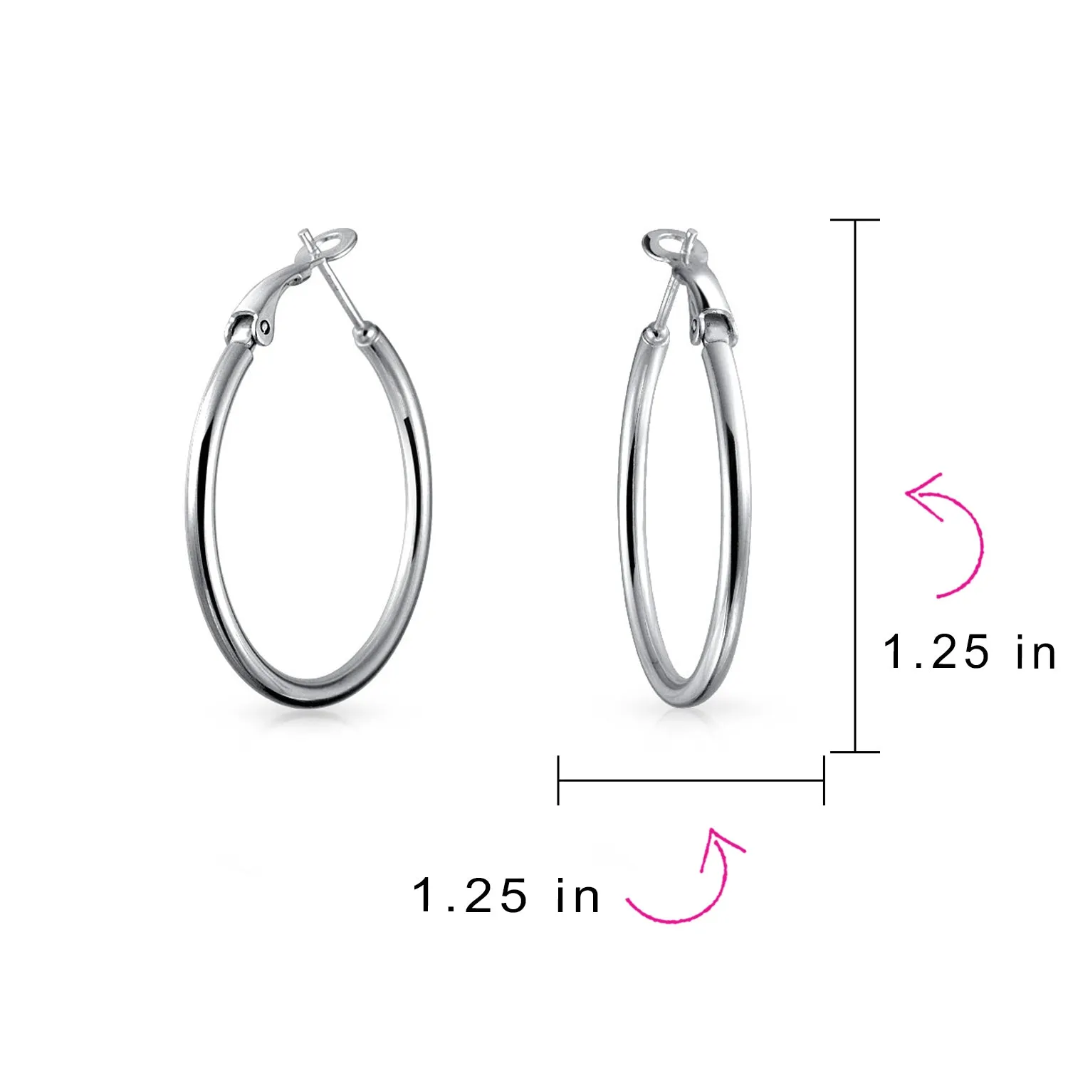 Simple Plain Hoop Huggie Earrings Sterling Silver 1.75 Inch Diameter Notched Post