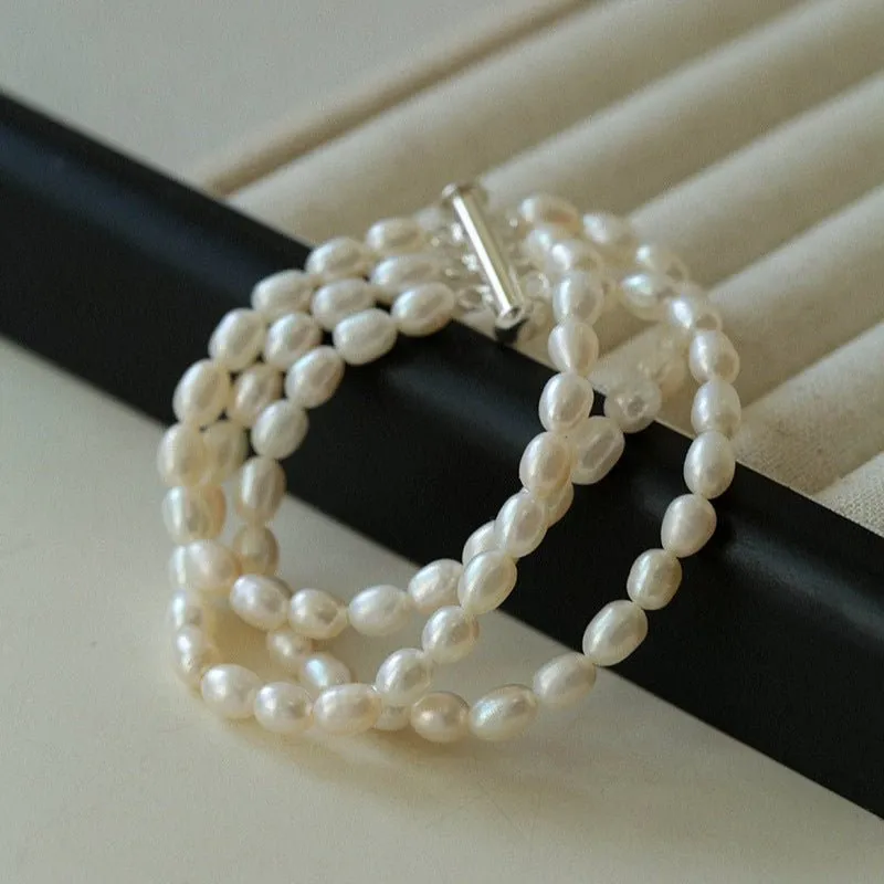 Simple Three-Layer Freshwater Pearl Bracelet