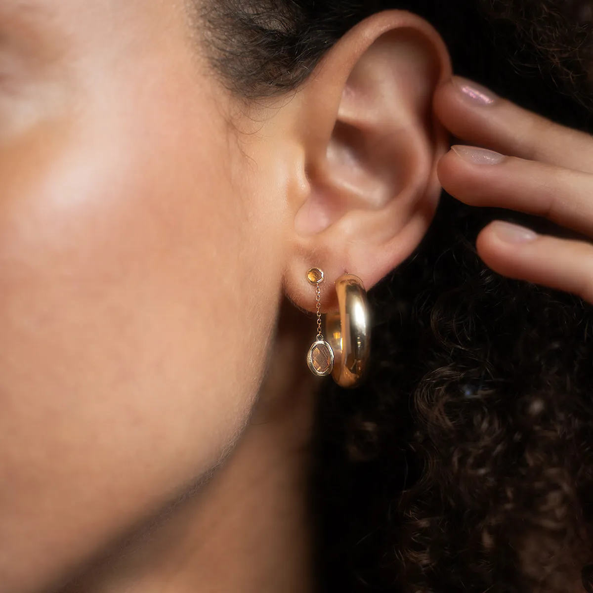 Solid Gold Orange Garnet and Sunstone Dusk Drop Earrings