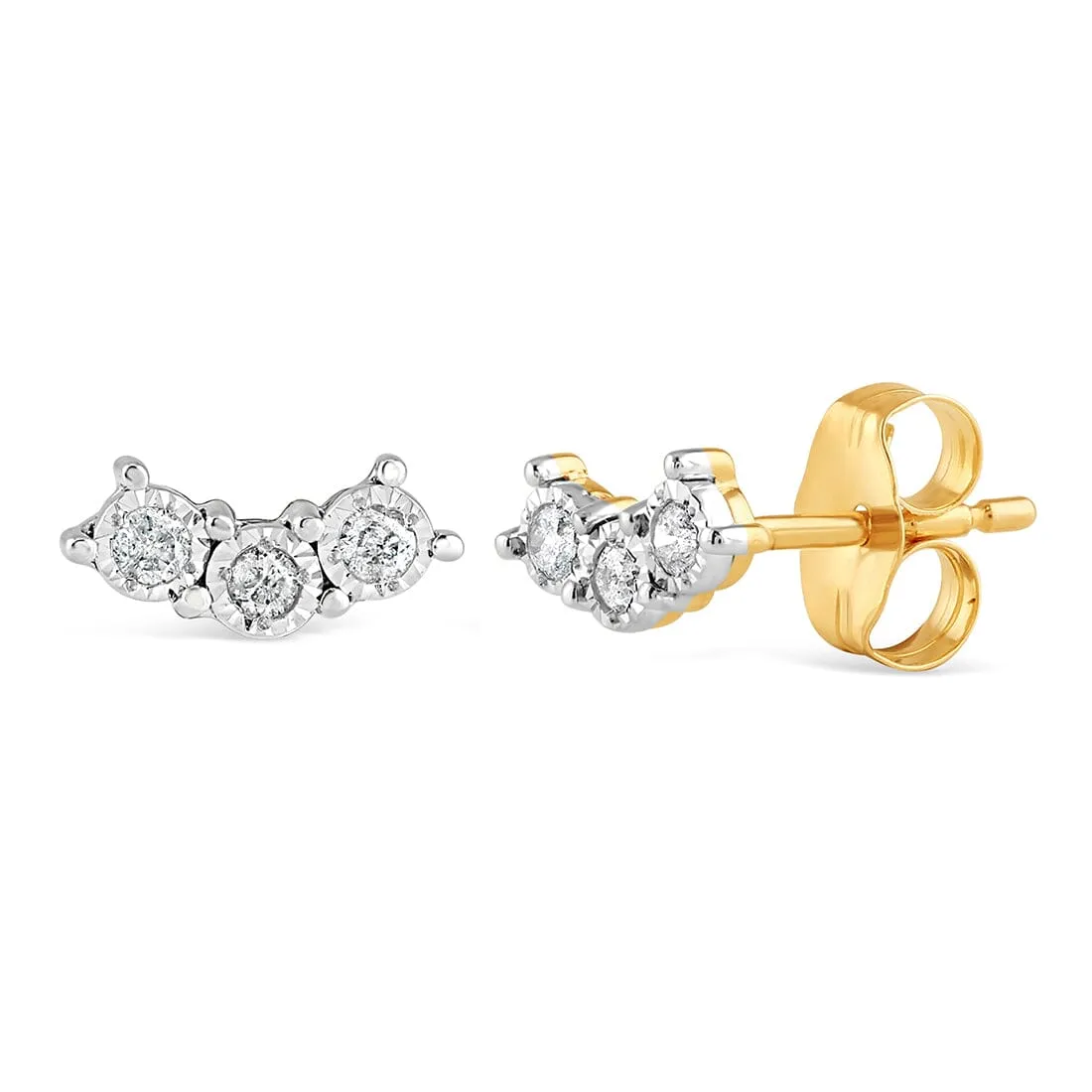 Station Climber Stud Earrings with 0.10ct of Diamonds in 9ct Yellow Gold