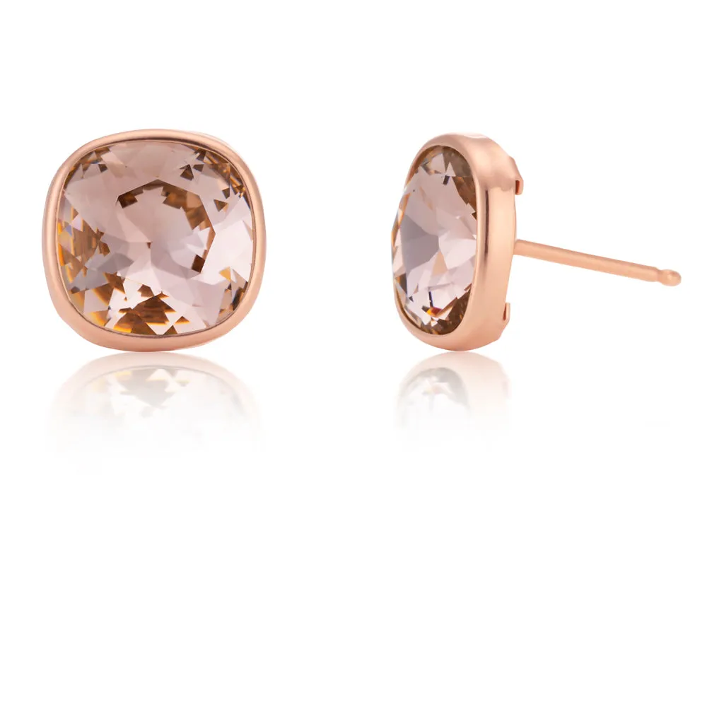 Sterling Silver and Rose Gold Plated Swarovski Champagne Crystal Stud Earrings