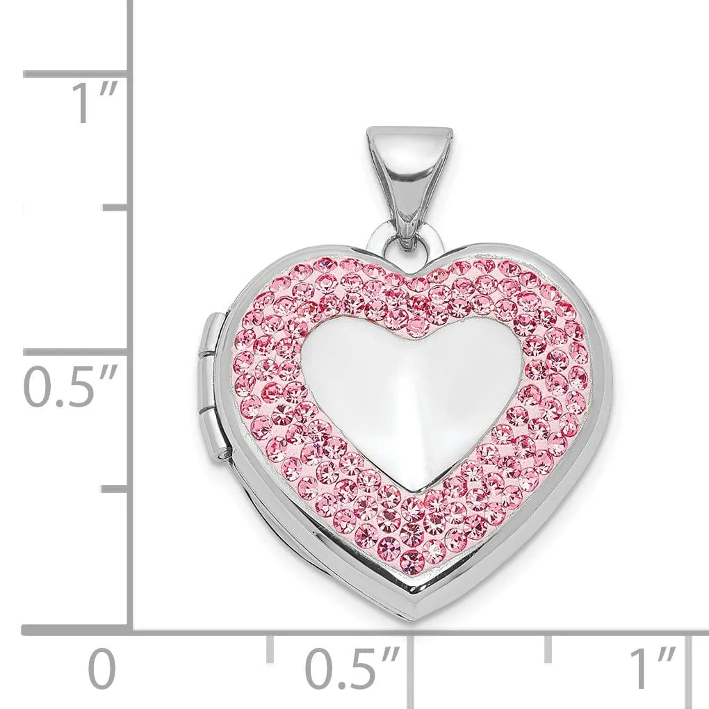 Sterling Silver Heart Light Rose Crystal Locket