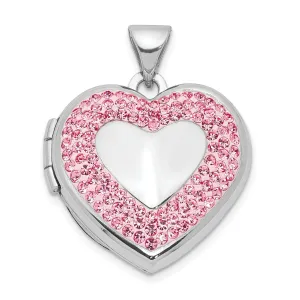 Sterling Silver Heart Light Rose Crystal Locket