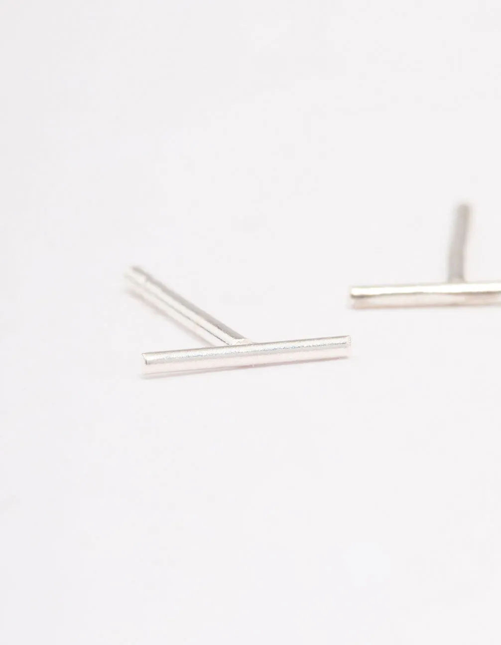 Sterling Silver Plain Bar Stud Earrings