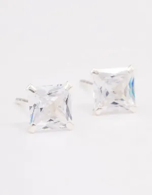 Sterling Silver Square Cubic Zirconia Stud Earrings