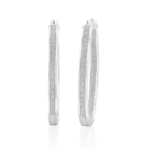 Sterling Silver Stardust Oval Hoop Earrings