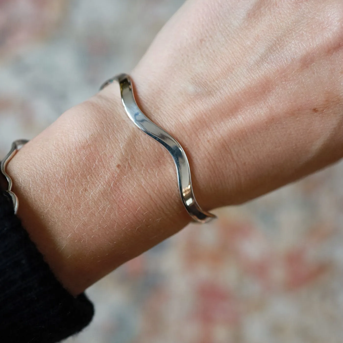 Sterling Silver Wavy Line Cuff Bracelet