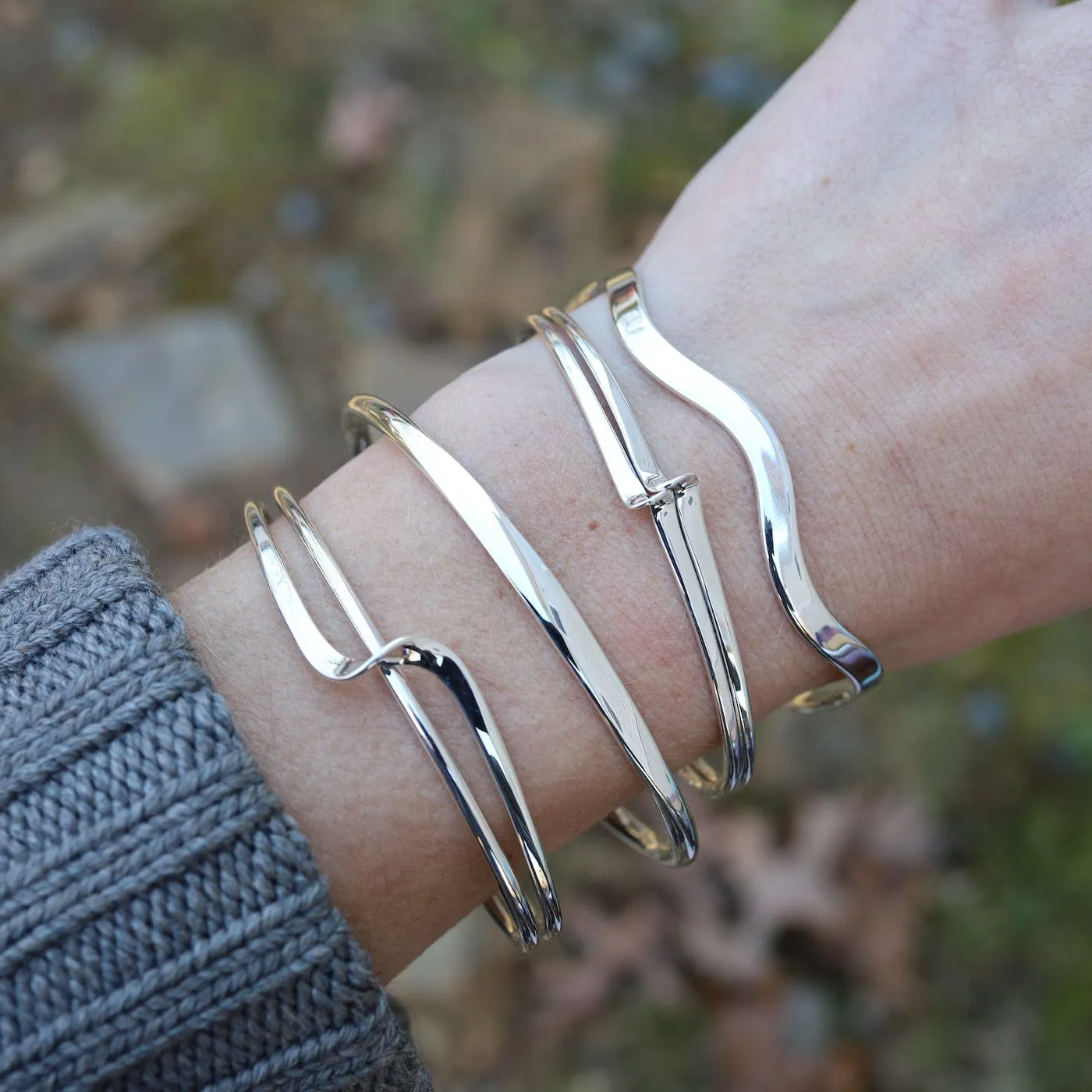 Sterling Silver Wavy Line Cuff Bracelet